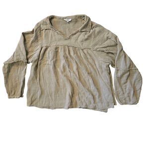 Easel Baby Doll Tunic Top S Taupe Minimalist Baby Doll Gauzy Coastal Boho